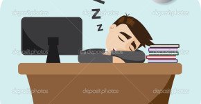 illustration of cartoon businessman sleeping on working time